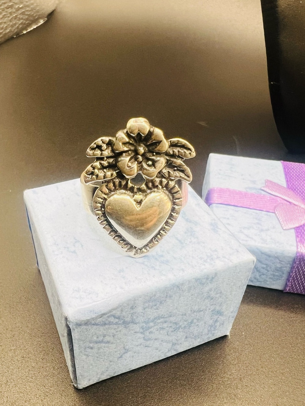 Sacred Heart Flower Vintage Ring, Corazon Sagrado con Flor, Sterling Silver 925